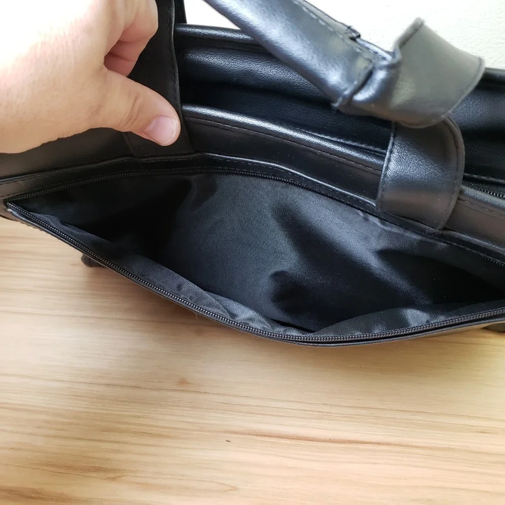 American Tourister Leather‎ Briefcase Black Office Commuter Bag Travel Buisness